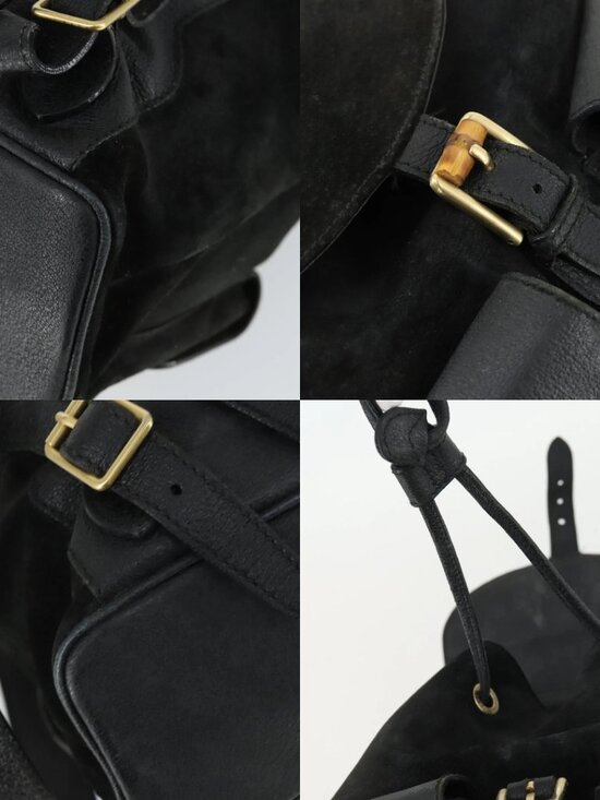 GUCCI Bamboo Backpack Suede Leather Black Gold 003 2058 0016 Auth 170577 main image 12